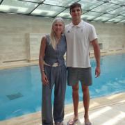 Former Fairford resident Sharron Davies meets Alex Cohoon, who is competing in the summer games in Paris