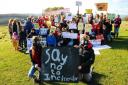 Anti-incinerator protesters hold a demonstration at Haresfield Beacon