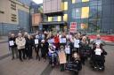Larkrise  School  Protest against closure. Campaigners outside Country Hall against the  proposed closure of Special Schools. Larkrise and St Nicholas.. Photo Trevor Porter 60072 1..
