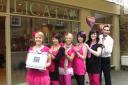 Staff at Licata's hair salon dress in pink to raise money for breast cancer awareness. Pictured are; Tara Bennett, Lucy Warner, Emily Davidson, Becky Eykyn, Sarah Mallett and Paolo Licata