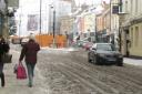 Snow-packed pavements in Cirencester