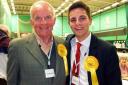 Lib Dem county councillors Nigel Robbins and Joe Harris after the results earlier today