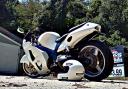 Blue and white motorcycle stolen in Claydon Pike. Library image