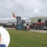 Johnny Palmer is moving a Boeing 727 plane from Kemble to Bristol where it will be used as an office. Image: The plane is all loaded up and ready to go. Inset: Johnny Palmer