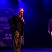 Michael Morpurgo on stage with Barn Ceo Iwan Lewis