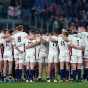 England players in a group huddle after the Guinness Six Nations match at Stadio Olimpico in Rome, Italy last week.  Picture: PA