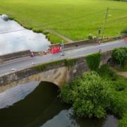 Aerial shot of the damage on the Halfpenny Bridge in Lechlade