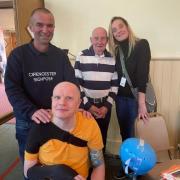 Craig Stanley, Graham Harris Of The Churn Project, Pete Stanley and Cllr Claire Bloomer at The Signpost Breakfast Café