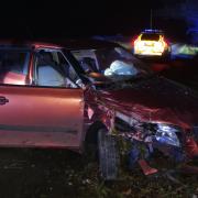 State of the car after the driver crashed into a wall near Tetbury on Wednesday night