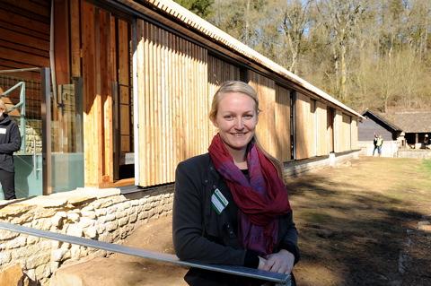 Architect Rachel Smith in front of the new mosaic cover building at Chedworth Roman Villa 