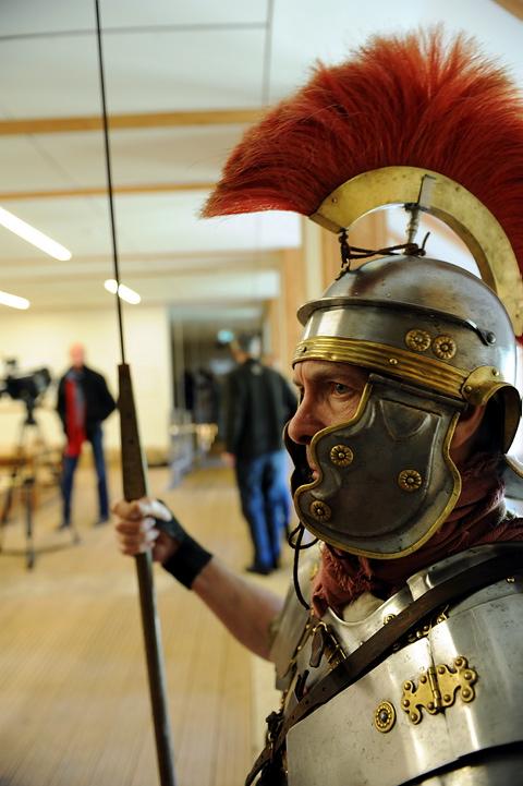 Eric Collinson on guard duty as Roman soldier Marcus 