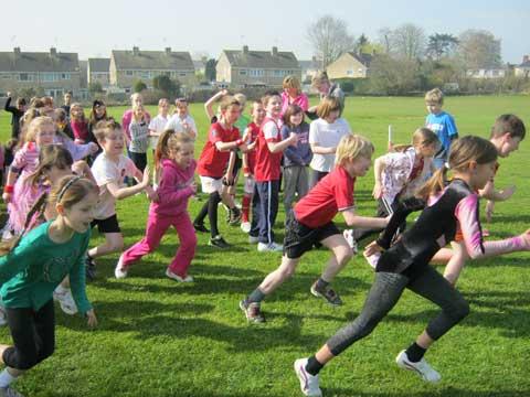Year 3 and 4 children from St Mary’s school take part in the Sport Relief mile. Pupils of all age groups at the Tetbury school took part in the fun run dressed in sports kit or fancy dress
