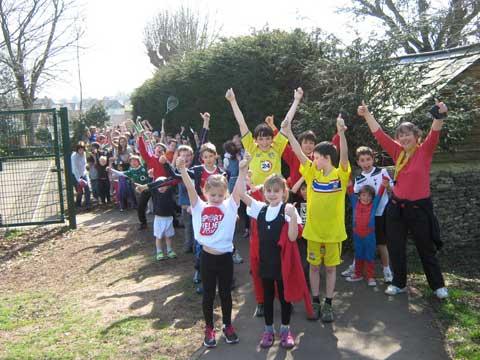 Over 200 children from Stratton Primary school walked a mile around Stratton with parents and staff covering 300 miles in total raising money for Sport Relief 