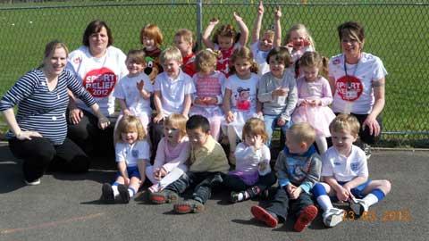 Youngsters from Lewis Lane Playgroup in Cirencester dressed up in something sporty and ran around the school field in aid of Sport Relief