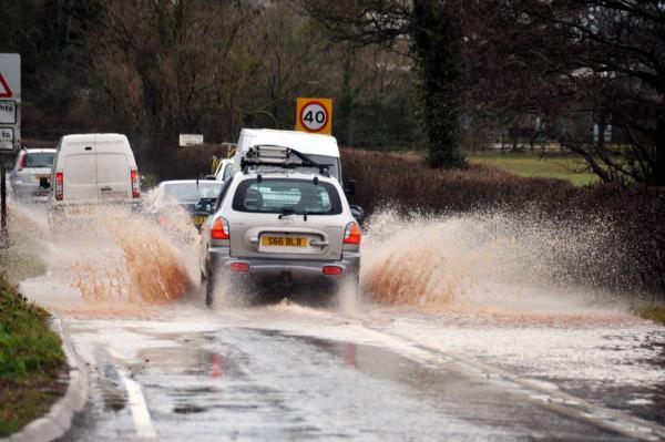 Flooded road in Somerset