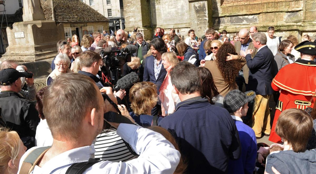 Crowds gathered outside the Parish Church for mthe launch of the Hare Festival in Cirencester
