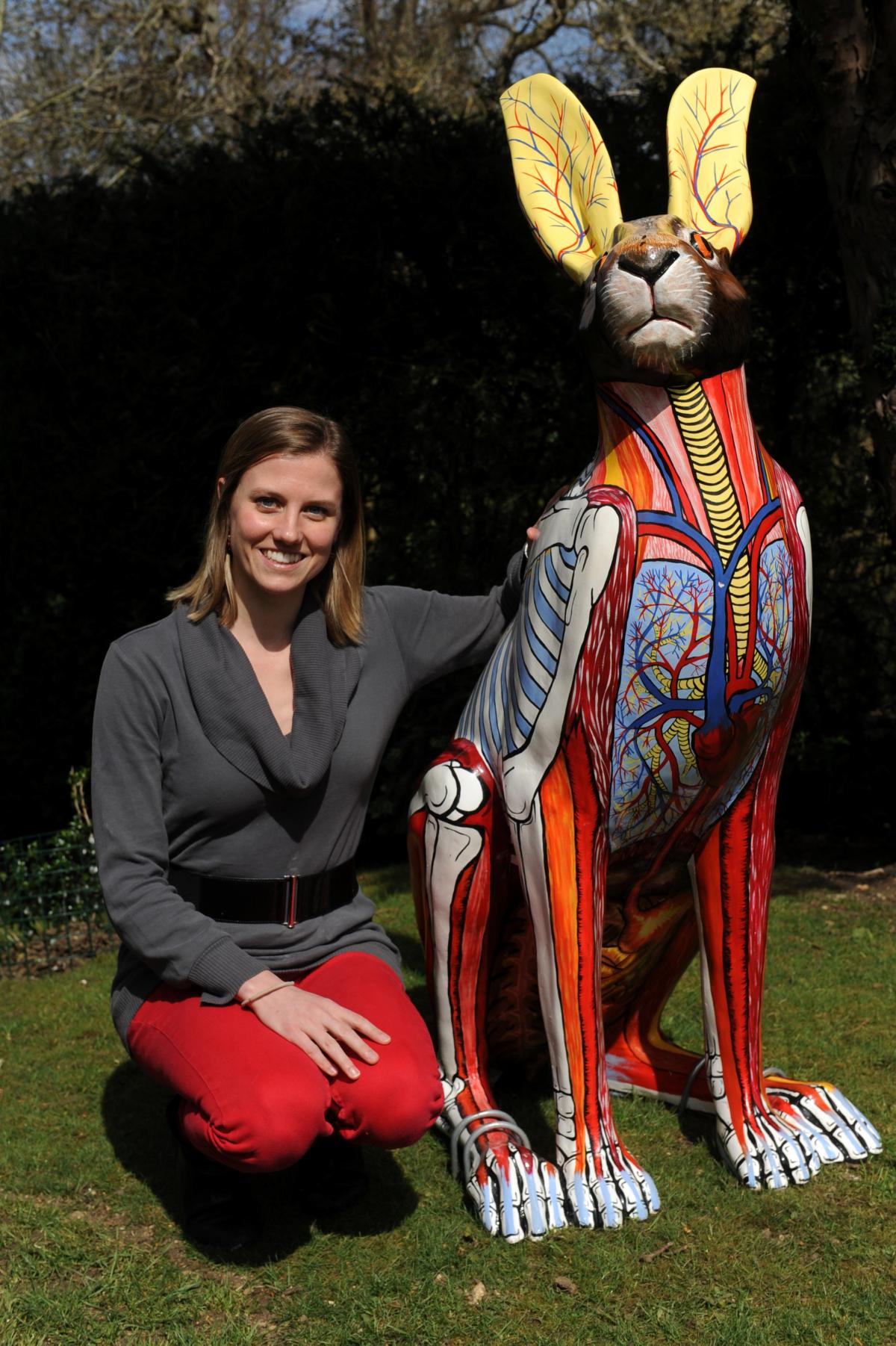 Meghan Meeks with The Bare Hare by Gillian Higgins at the Royal Agricultural University 