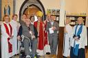 Pictured Henry Mercer. Peter Leech Darren Baker, Bishop Rachel, Bishop of Gloucester, Revd Cannon Poppy, with some of the St Marys’ Team)