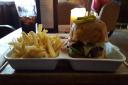 Venison burger and chips at the Snooty Fox