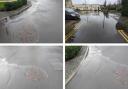 Overflowing foul drains between Rose Way and Falstaff Close in Cirencester in January