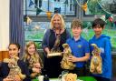 Pupils from North Cerney Primary with headteacher Suki Pascoe