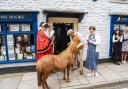 Town mayor Gavin Grant, Beanstalk the Shetland pony, author Charlie P. Brooks and bookshop owner Amanda Wallis