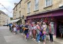 The queue outside Octavia's Bookshop in Cirencester