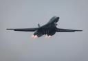 US Air Force B1-Bomber taking off from RAF Fairford in the pouring rain on Thursday (19 Oct) morning