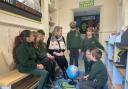 Headteacher Mrs Morrogh-Ryan with some pupils