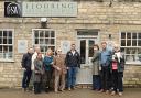 James Padden with mayor Liz Farnham and guests outside his new flooring showroom in Tetbury