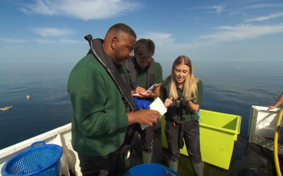 Wilts and Gloucestershire Standard: On the boat on the phone; Aaron, Nick, Francesca (BBC/Naked) Wilts and Gloucestershire Standard: On the boat on the phone; Aaron, Nick, Francesca (BBC/Naked)