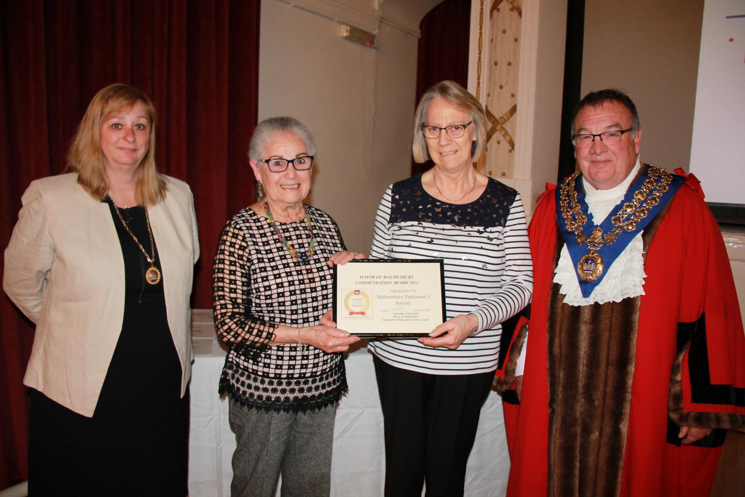 Malmesbury Parkinson’s Society were given a Commendation Award 