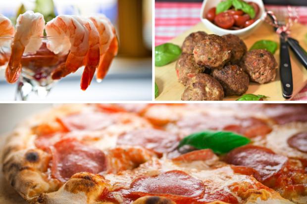 Wilts and Gloucestershire Standard: (Top left clockwise) Prawn cocktail, Meatballs, Pizza. Credit: PA/Canva