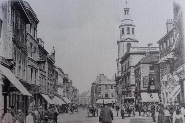 Worcester Cross in 1900. Williamson widened and improved both St Nicholas Street and St Swithin’s Street, which lead off this city centre hub.