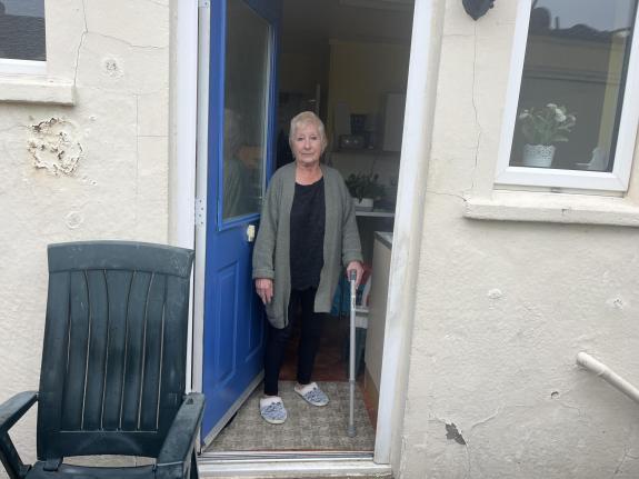 Wilts and Gloucestershire Standard: Maureen by the back door where she had her accident three years ago Wilts and Gloucestershire Standard: Maureen by the back door where she had her accident three years ago