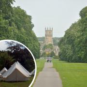 Cirencester Park. Inset: stock image of a glamping tent