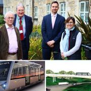 Richard Gunner (Cirencester Community Railway Project), Cllr Tony Berry (Cotswold Conservative Group Leader), Rob Weaver (Chief Executive of Cotswold District Council) and Cllr Rachel Coxcoon (Cabinet Member for Climate Change and Forward Planning)