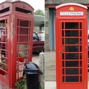 Before and after the phone box was restored