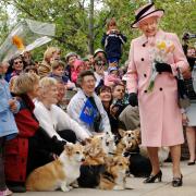Queen Elizabeth II being greeted by corgi enthusiasts in 2005