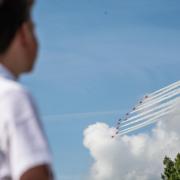 The Red Arrows flying over Malmesbury School