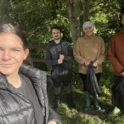 Olivia Cordon, Dan Colbourne, Ellie Bartlett and Dan Lafford litter picking