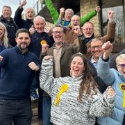 Liberal Democrats celebrate Tristan Wilkinson's (centre) win