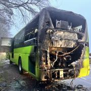 The burnt out wreckage of an IGO Bus