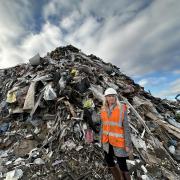 Dr Roz Savage visiting Crapper and Sons Landfill Ltd's 170-acre recycling centre near Royal Wootton Bassett