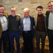 Drew Brown, group managing director at Grosvenor Pubs & Inns; AJ O’Neill ; JonJo O’Neill snr; JonJo O’Neill jnr; Simon Stanbrook, Unit Business Director at The Crown