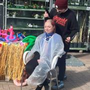 Niamh Darragh's head shave outside Tesco Extra in Cirencester