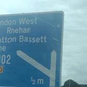 The incorrect motorway signage for Royal Wootton Bassett