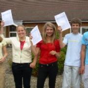 Farmor's School pupils celebrating their results, form left to right, Sarah McTiernan, Katie Smith, Harriet Thomas, Tom Freeman and Duncan Scrivens
