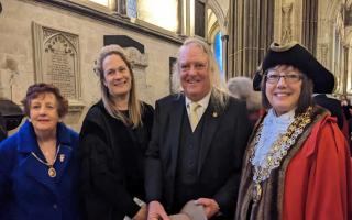 Left to right: Cllr. Catherine Doody, Mayor’s Consort, Town Clerk Claire Mann, Phil Harding and Mayor of Malmesbury, Cllr. Kim Power